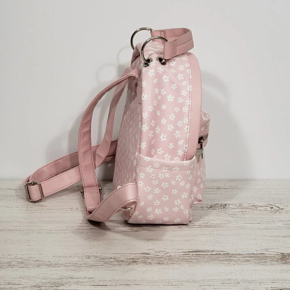 Pink Floral  Faux Leather Mini Backpack  Excellent condition